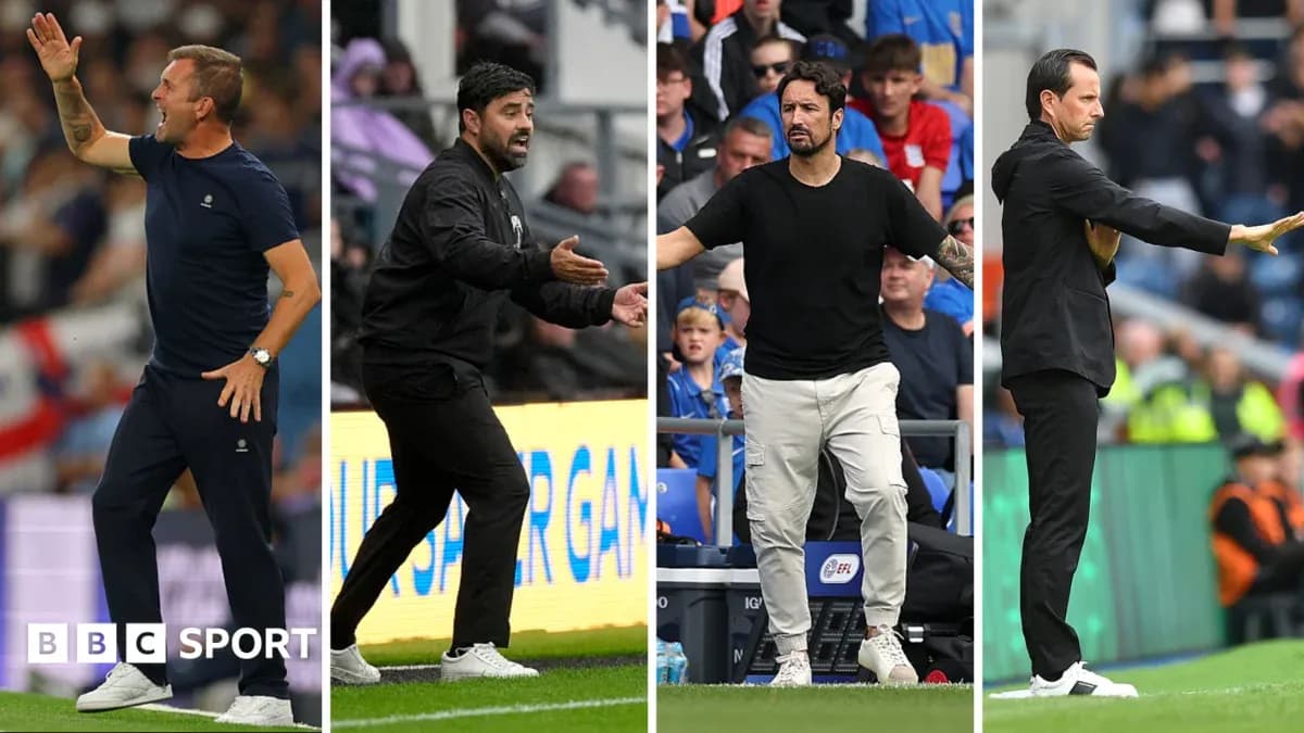 Four football managers on the sidelines during matches