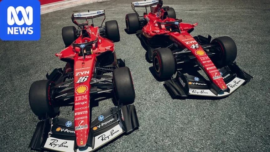 Two Ferrari F1 cars on racetrack