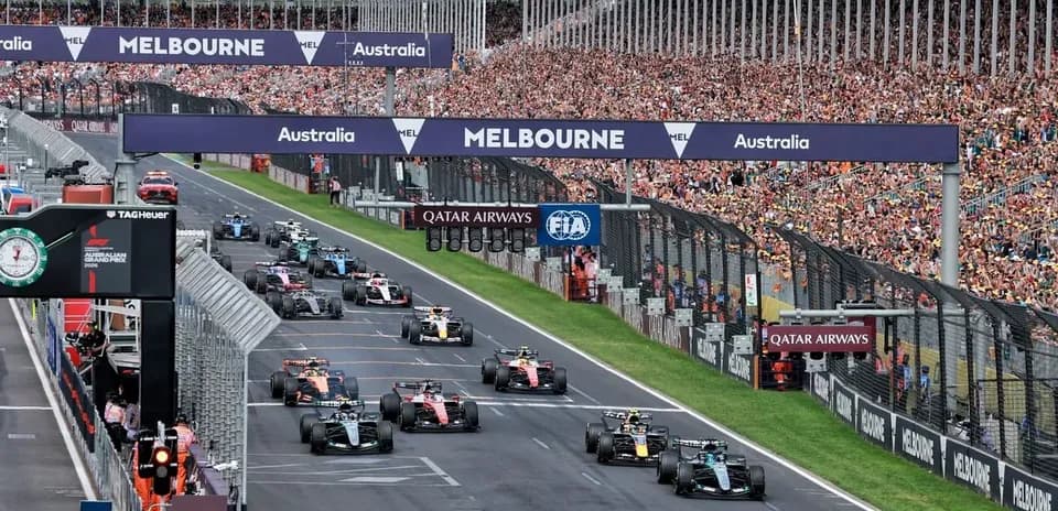 Formula 1 cars racing at Melbourne Grand Prix
