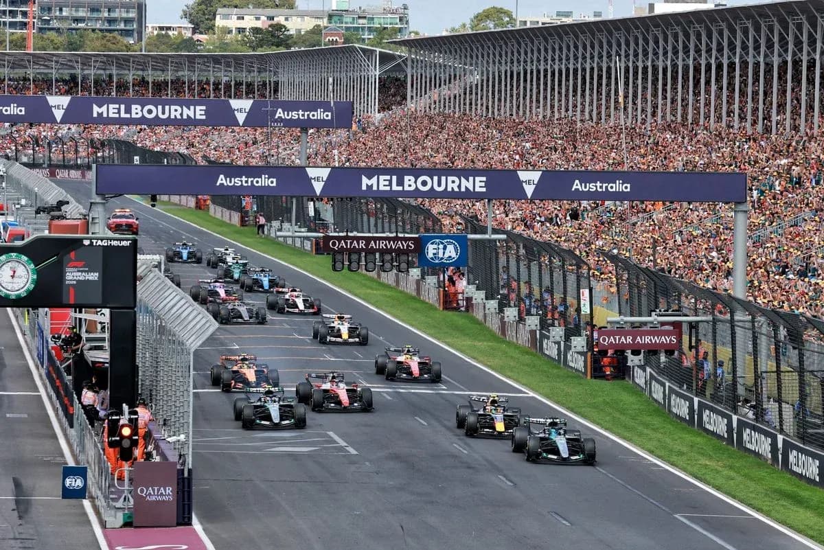 Formula 1 cars racing at Melbourne Grand Prix