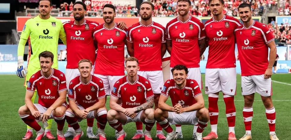 Wrexham AFC team posing for pre-match photo