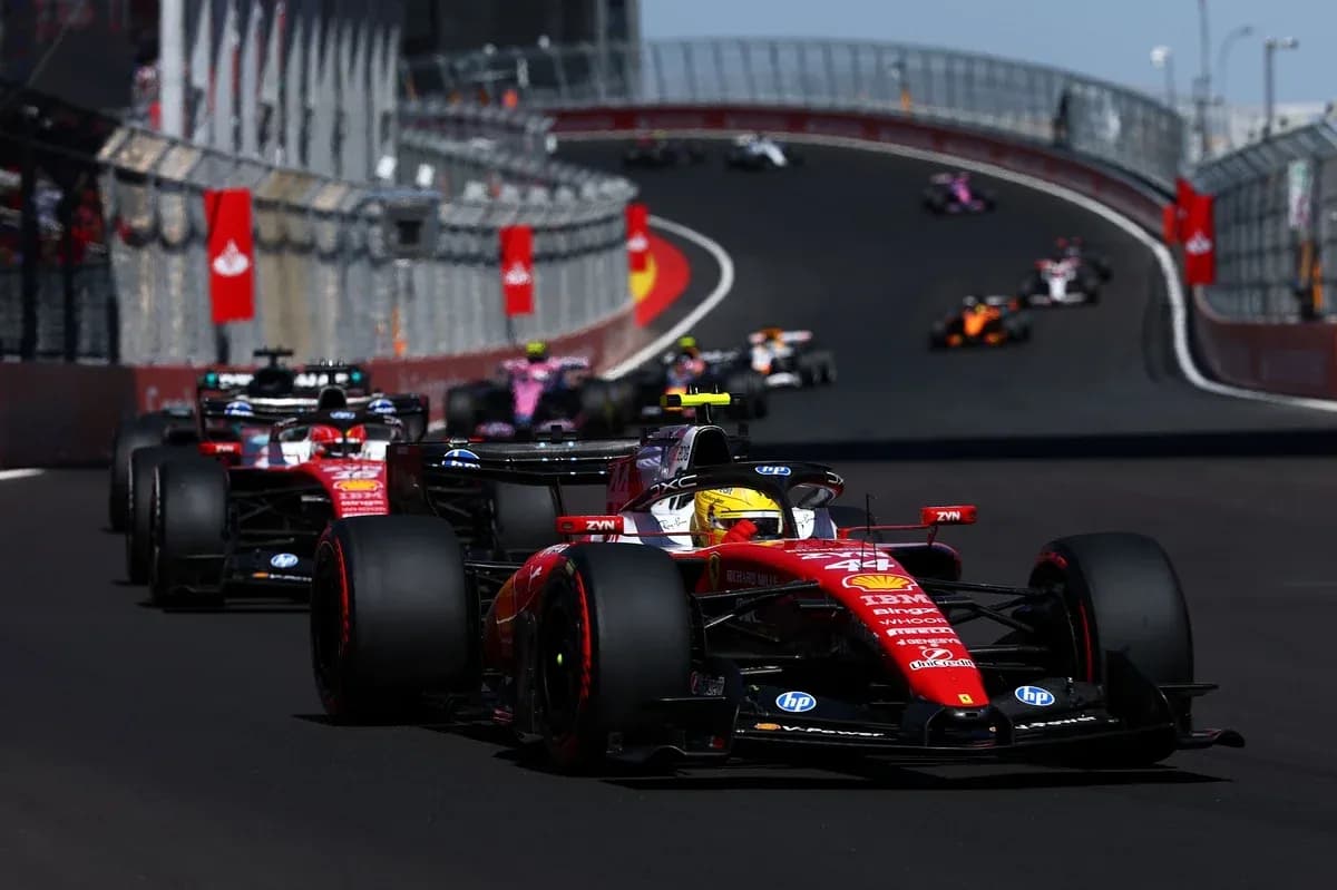 Ferrari car leading during Formula 1 race