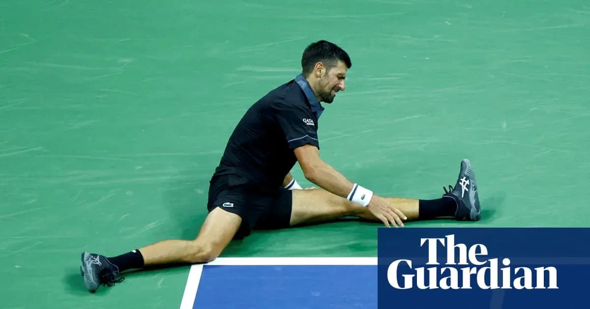 Tennis player stretching on court during match