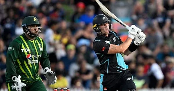 New Zealand batsman hitting a ball against Pakistan