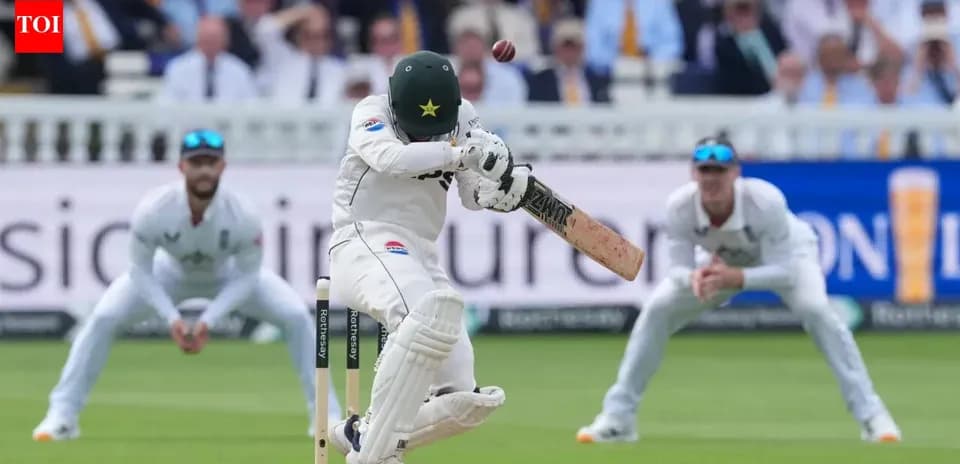 Batsman ducking as ball approaches during cricket match