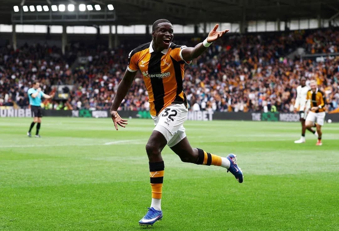 Hull City player celebrating a goal during match