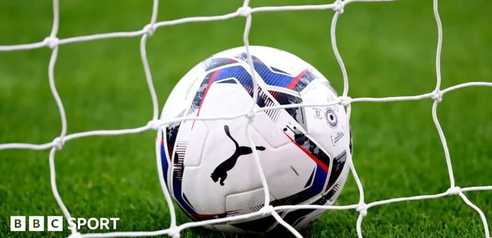 Soccer ball in goal net on grass field