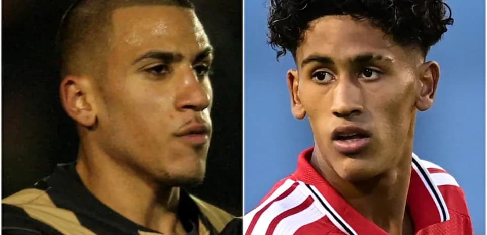 Two football players in headshots facing different directions