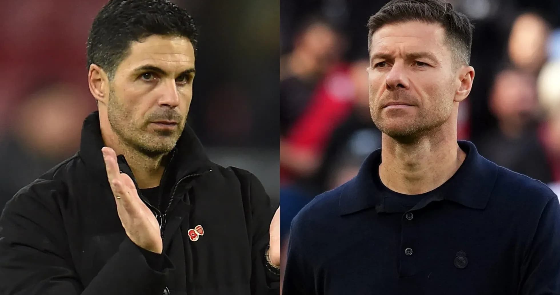 Two football managers facing each other during match