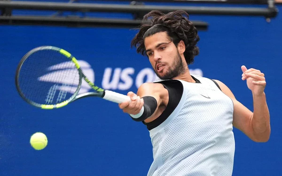 Player hitting a forehand during tennis match