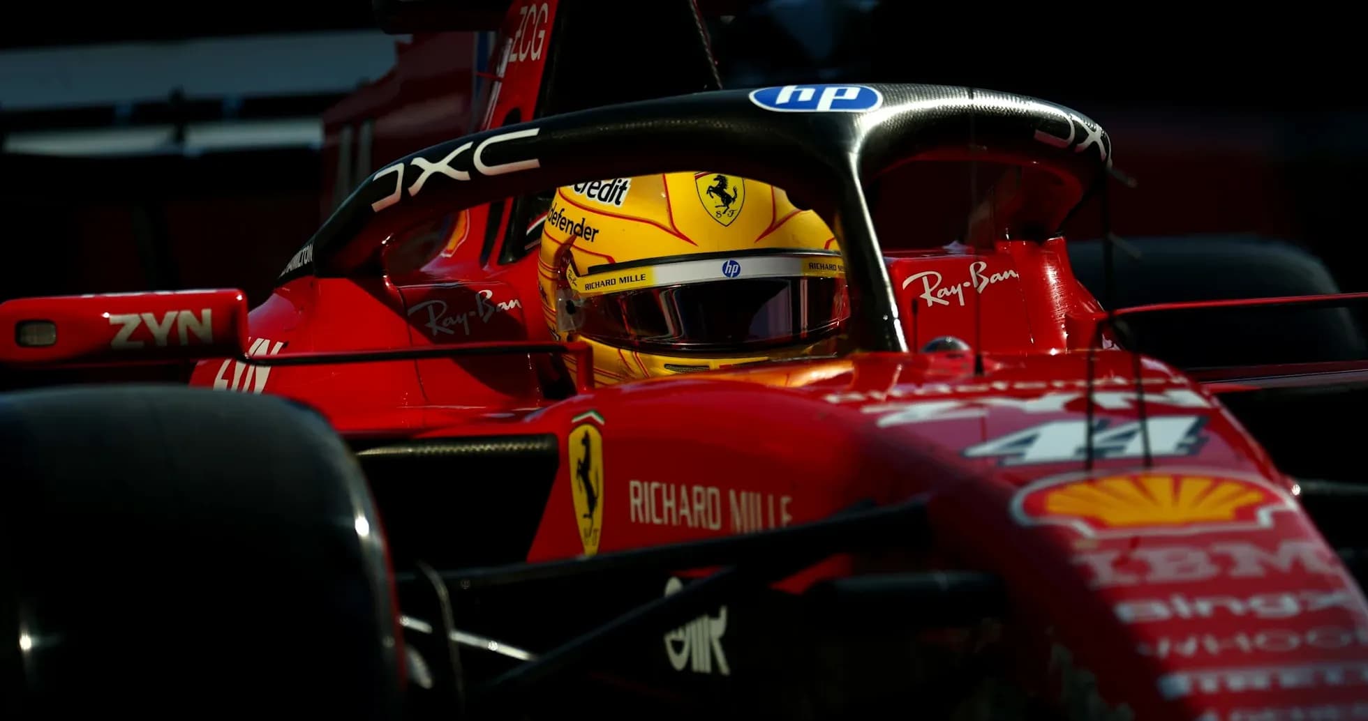 Driver in Ferrari car during a racing event