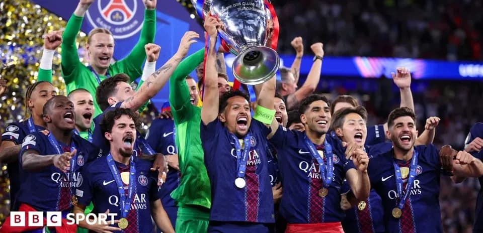 Paris Saint-Germain celebrating UEFA Champions League victory