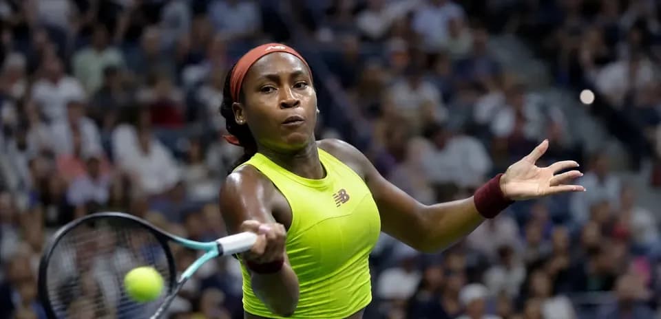 Coco Gauff hitting a forehand during a match