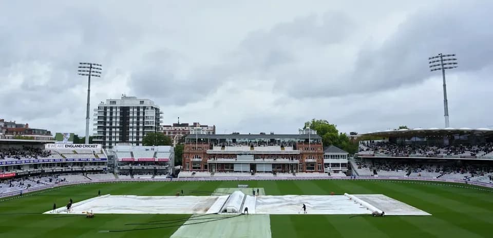 Covering cricket pitch with tarpaulin at Lord's
