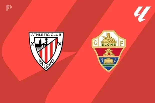Logos of Athletic Club and Elche CF on red background
