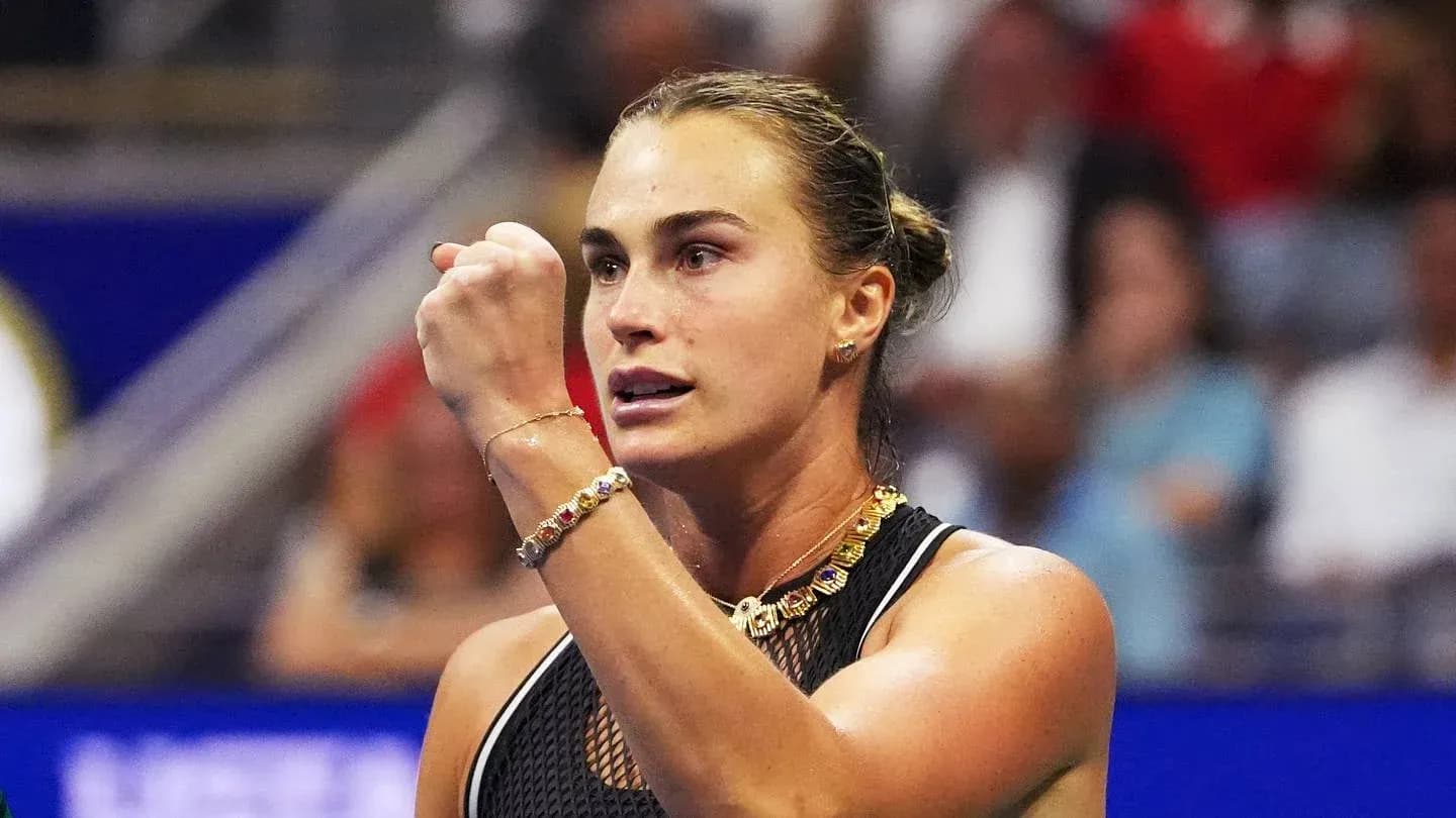 Player celebrating a point during a tennis match