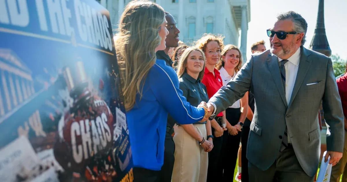 Man shaking hands with woman at press event