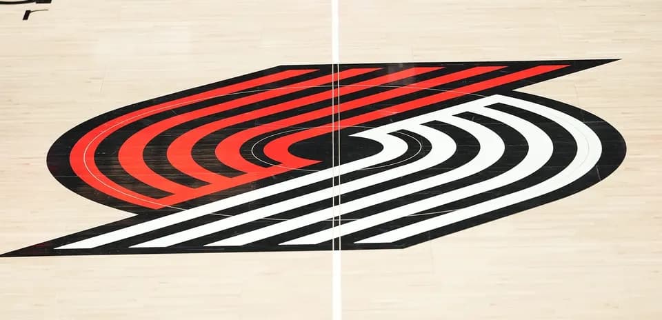 Portland Trail Blazers logo on basketball court