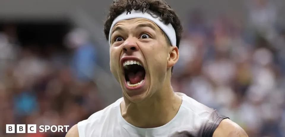 Tennis player celebrating loudly during a match