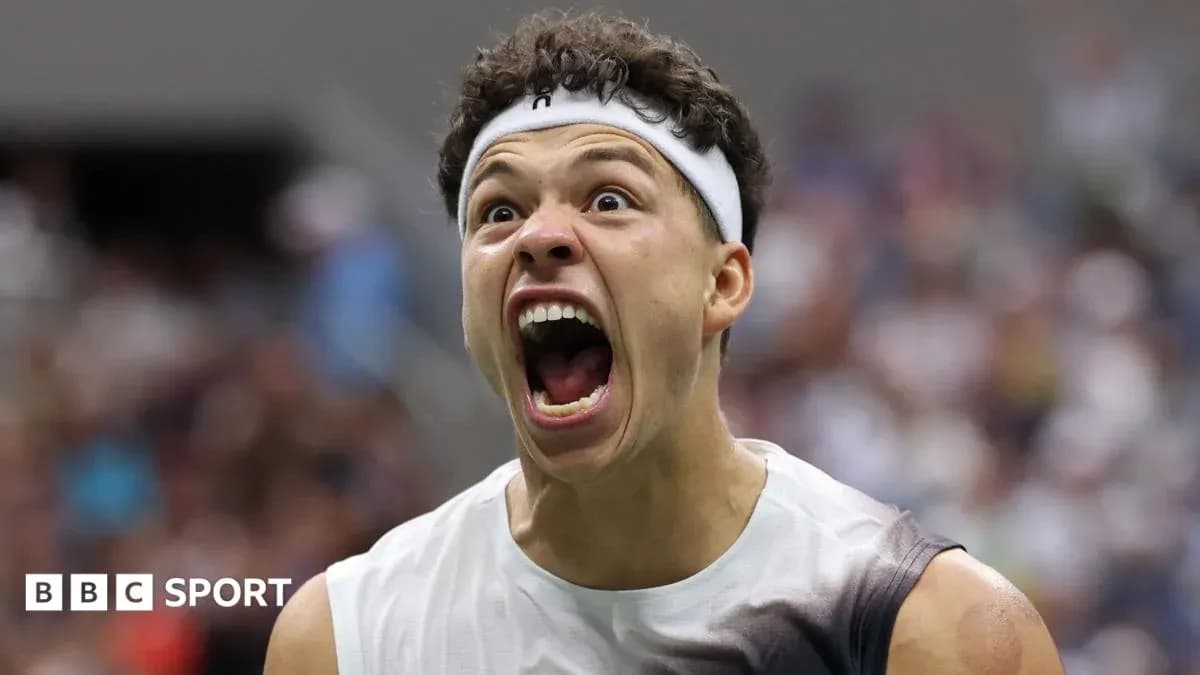 Tennis player celebrating loudly during a match