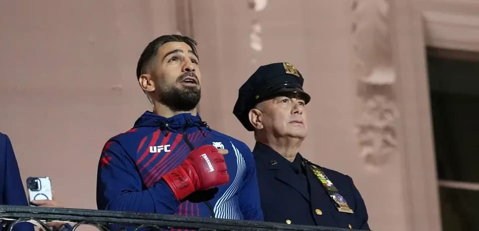 UFC fighter and police officer at event ceremony