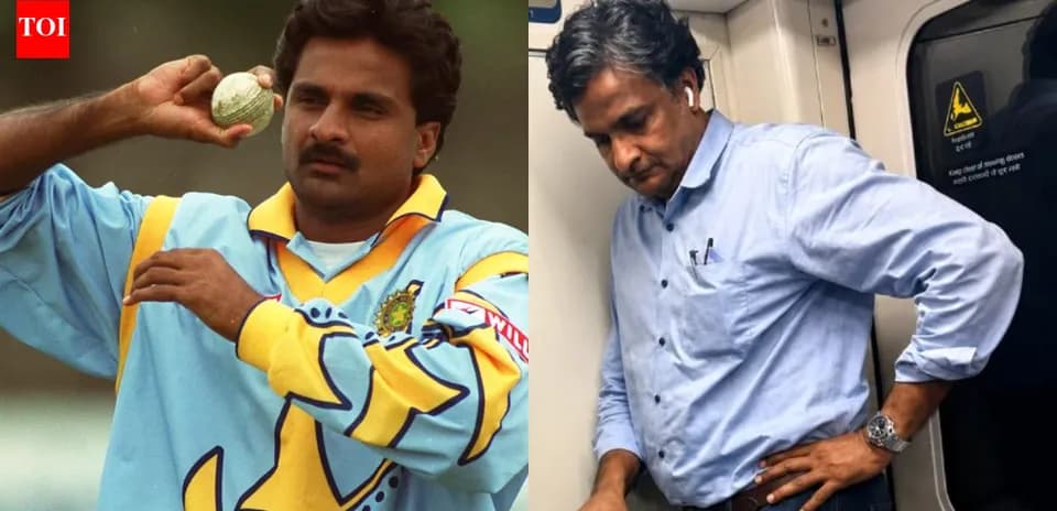 Former cricketer holding a ball, man in subway