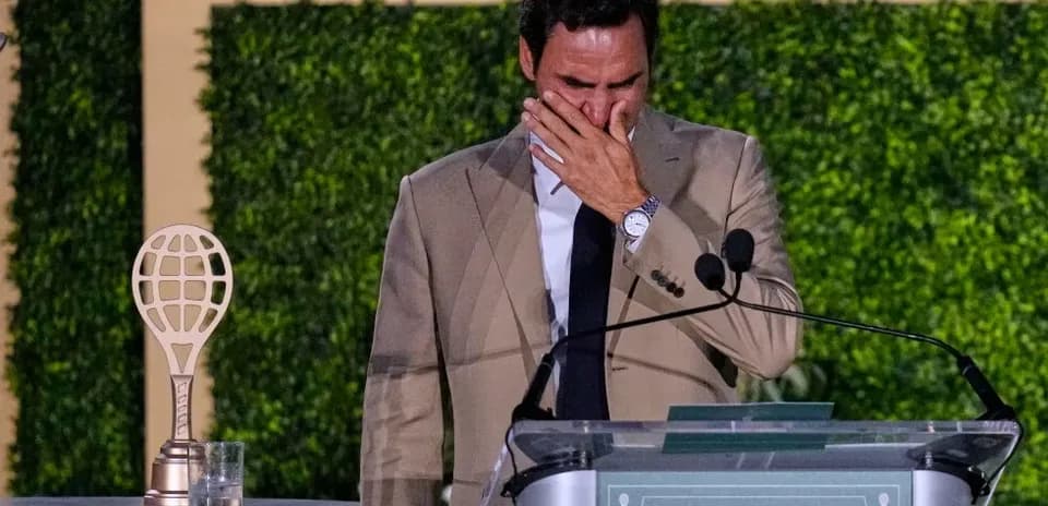 Roger Federer speaking at emotional farewell event