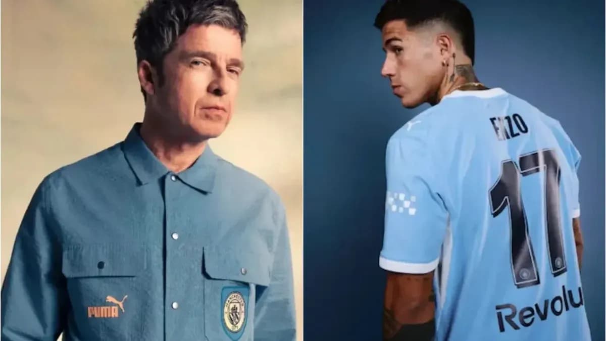 Two individuals wearing Manchester City apparel