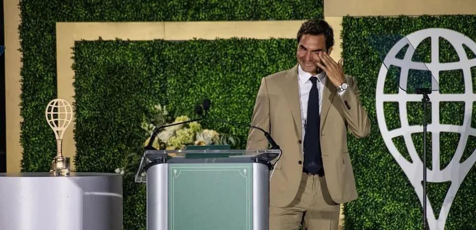 Roger Federer speaking at an award ceremony