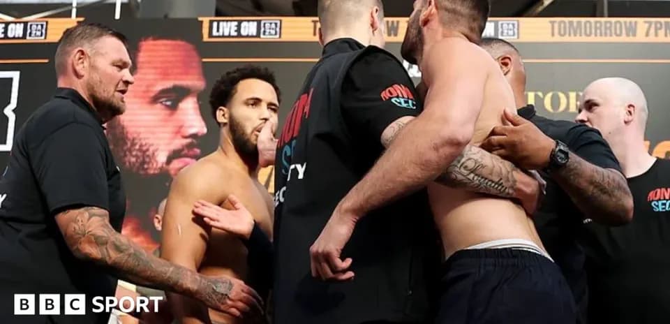 Boxers facing off during weigh-in event