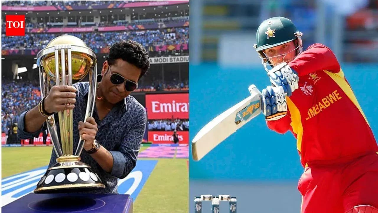 Cricket trophy presentation and player batting action
