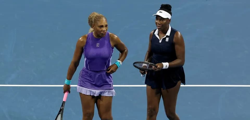 Serena and Venus Williams during doubles match