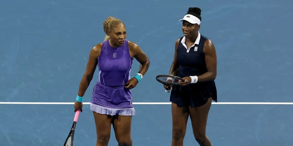 Serena and Venus Williams during doubles match