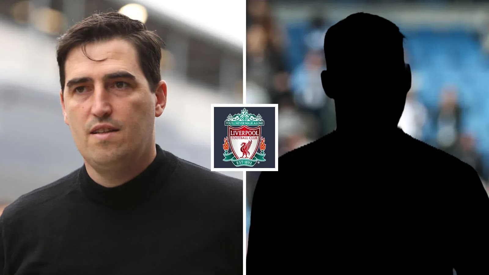 Man walking near Liverpool FC logo on display