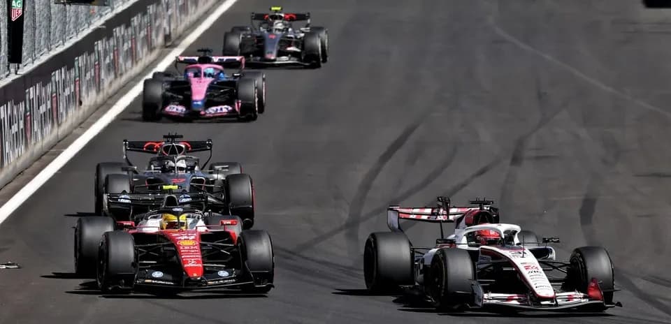 Formula 1 cars racing on the track