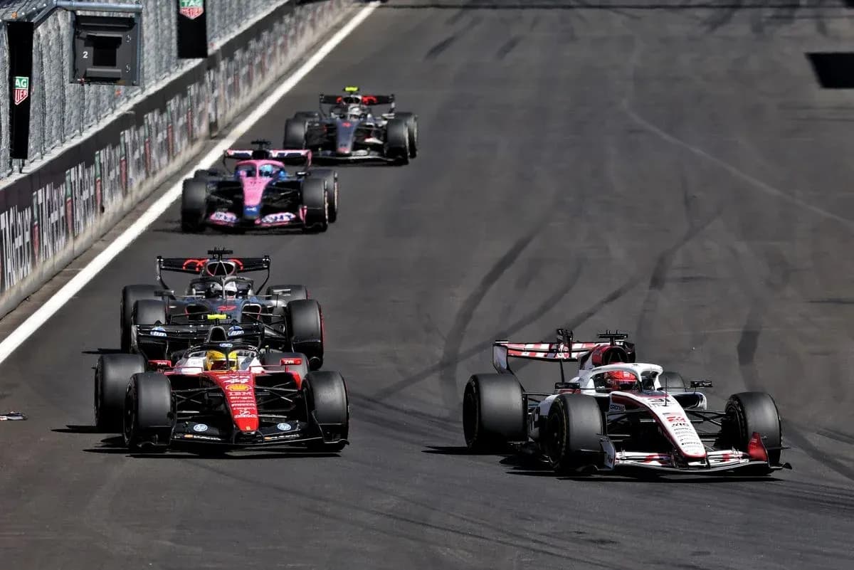 Formula 1 cars racing on the track