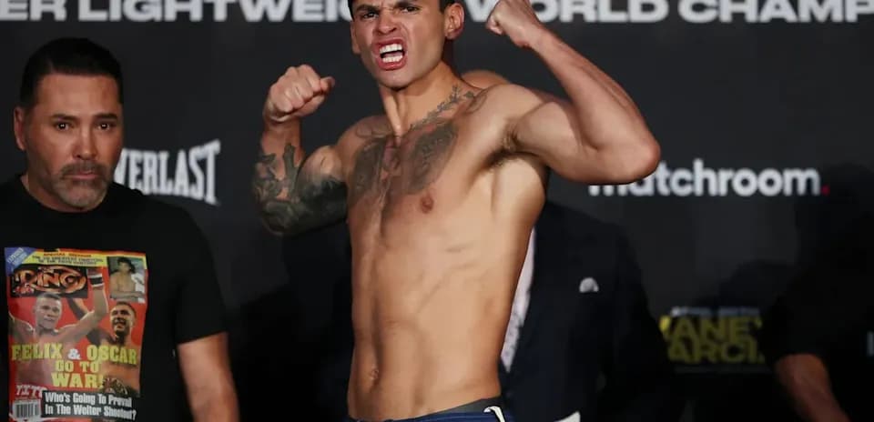 Fighter posing during weigh-in event for championship