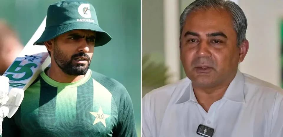 Cricketer in training gear and official speaking