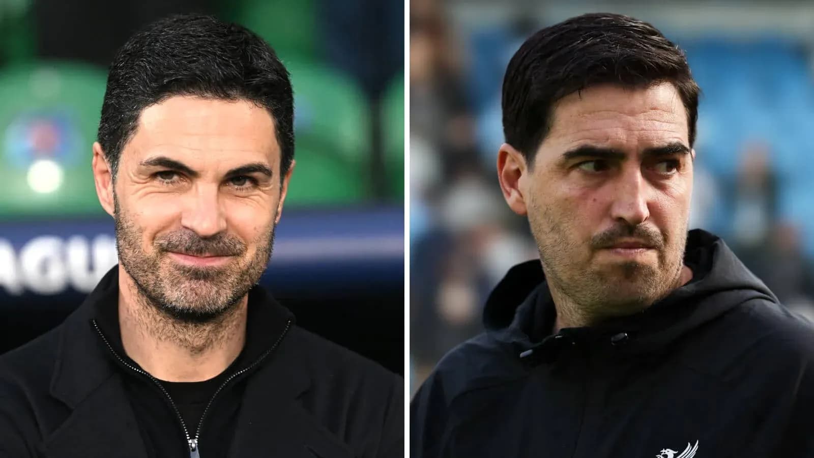 Two football managers on the sidelines during match