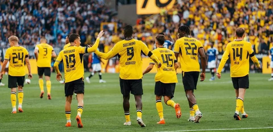 Borussia Dortmund players celebrating on the field