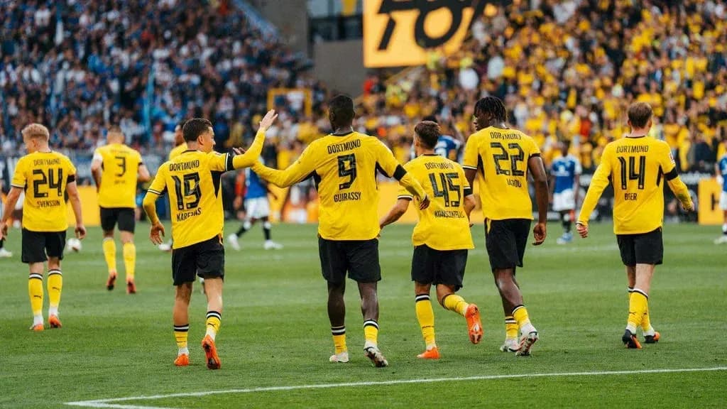 Borussia Dortmund players celebrating on the field