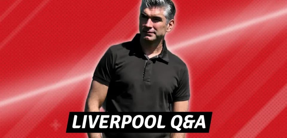 Person standing against a red background with text