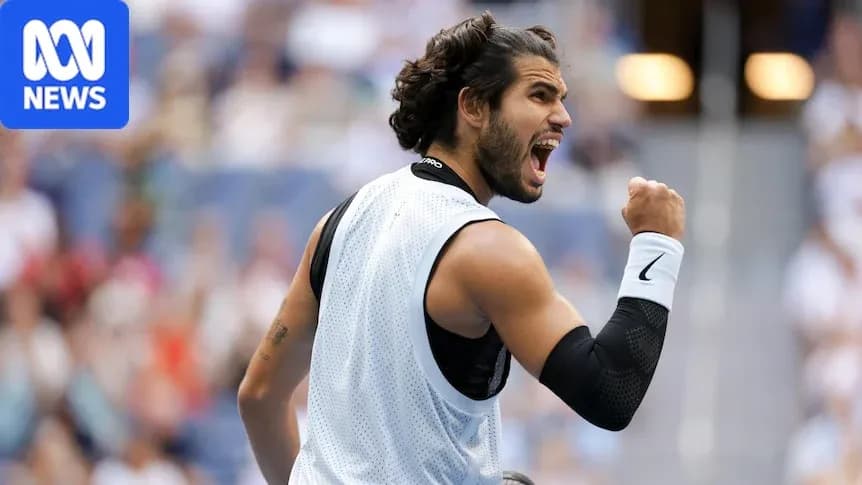 Tennis player celebrating during a match
