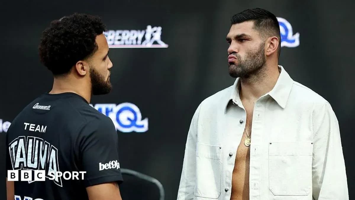 Two boxers facing off during a weigh-in event