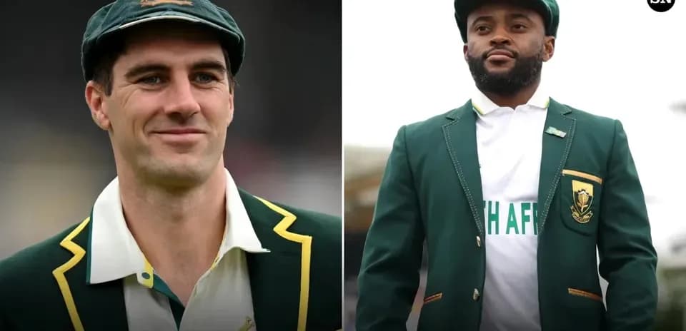 Two cricketers in team blazers and caps