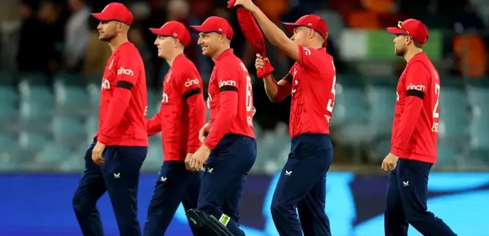 England cricket team walking off the field after match