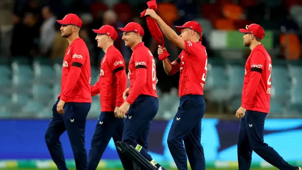 England cricket team walking off the field after match