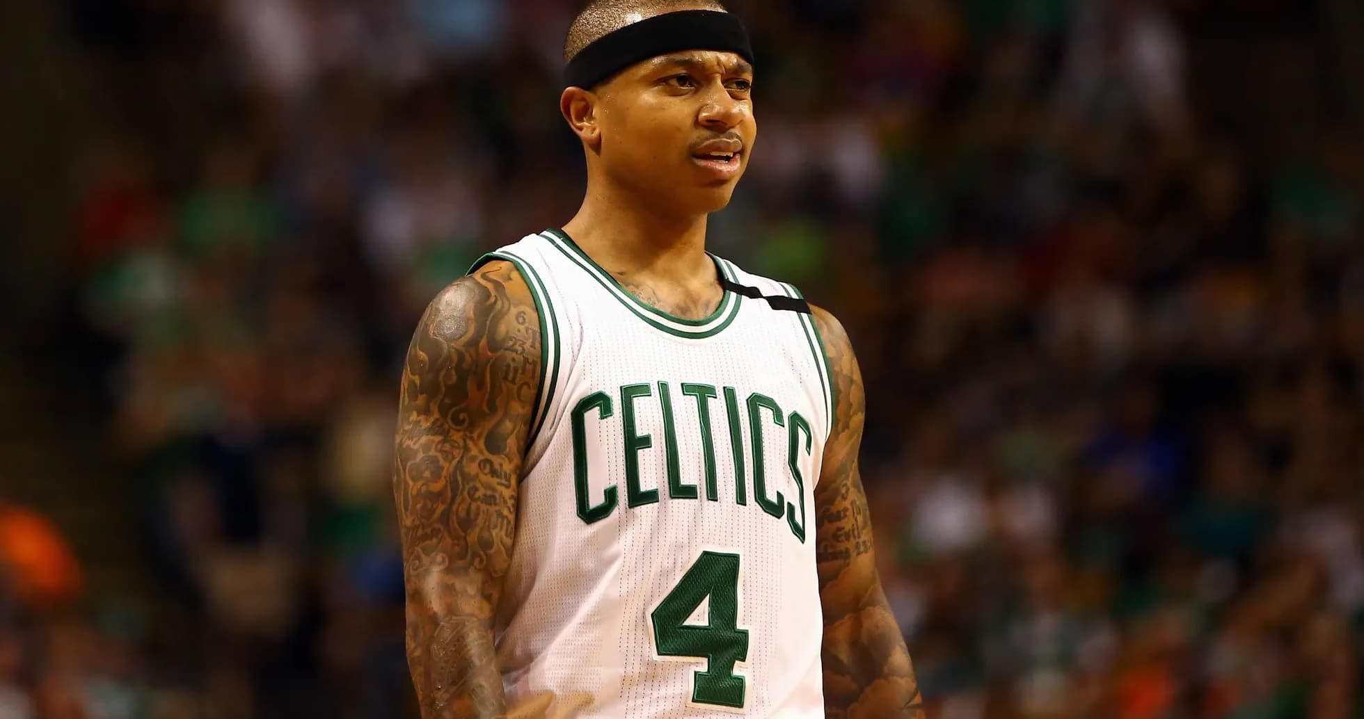 Player wearing Celtics jersey during a game Player wearing Celtics jersey during a game