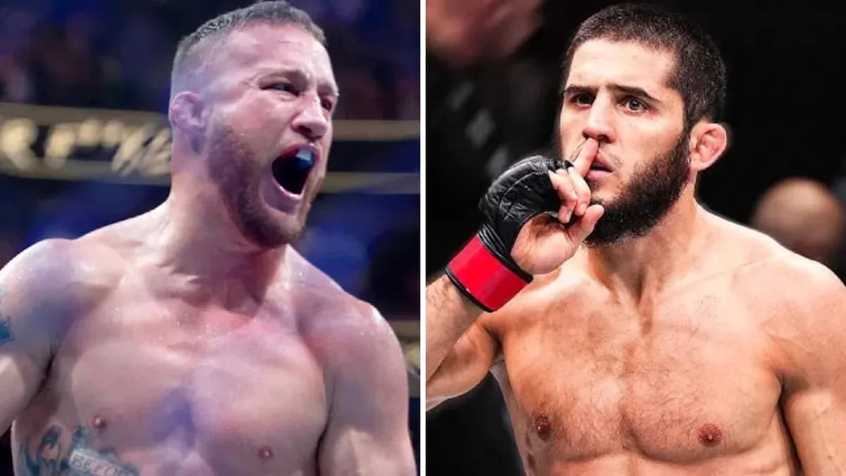 Two fighters posing after a match, one celebrating Two fighters posing after a match, one celebrating