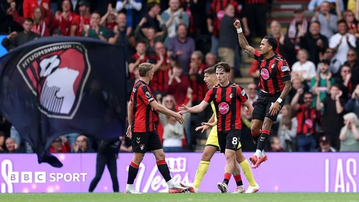 Bournemouth players celebrating a goal with fans Bournemouth players celebrating a goal with fans
